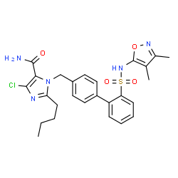ChemSpider 2D Image | 2-Butyl-4-chloro-1-({2'-[(3,4-dimethyl-1,2-oxazol-5-yl)sulfamoyl]-4-biphenylyl}methyl)-1H-imidazole-5-carboxamide | C26H28ClN5O4S