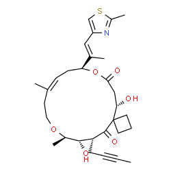 ChemSpider 2D Image | (5S,9S,11Z,16R,17S,18R)-18-(2-Butyn-1-yl)-5,17-dihydroxy-12,16-dimethyl-9-[(1E)-1-(2-methyl-1,3-thiazol-4-yl)-1-propen-2-yl]-8,15-dioxaspiro[3.15]nonadec-11-ene-7,19-dione | C30H41NO6S