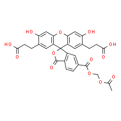 ChemSpider 2D Image | 3,3'-{6-[(Acetoxymethoxy)carbonyl]-3',6'-dihydroxy-3-oxo-3H-spiro[2-benzofuran-1,9'-xanthene]-2',7'-diyl}dipropanoic acid | C30H24O13