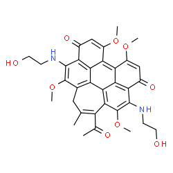 ChemSpider 2D Image | 3-Acetyl-5,12-bis[(2-hydroxyethyl)amino]-4,8,9,13-tetramethoxy-2-methyl-1H-cyclohepta[ghi]perylene-6,11-dione | C34H34N2O9