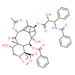 ChemSpider 2D Image | Methyl (2alpha,3xi,5beta,7beta,10beta,13alpha)-10-acetoxy-13-{[(2R,3S)-3-(benzoylamino)-2-hydroxy-3-phenylpropanoyl]oxy}-2-(benzoyloxy)-1,7-dihydroxy-9-oxo-5,20-epoxytax-11-ene-4-carboxylate | C47H51NO14