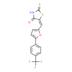 ChemSpider 2D Image | (5E)-2-Thioxo-5-({5-[4-(trifluoromethyl)phenyl]-2-furyl}methylene)-1,3-thiazolidin-4-one | C15H8F3NO2S2