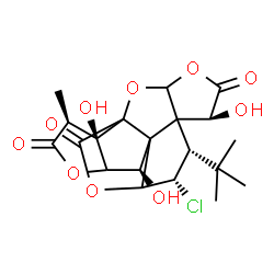 ChemSpider 2D Image | (6S,8S,9S,12R,16S,17R)-9-Chloro-6,12,17-trihydroxy-16-methyl-8-(2-methyl-2-propanyl)-2,4,14,19-tetraoxahexacyclo[8.7.2.0~1,11~.0~3,7~.0~7,11~.0~13,17~]nonadecane-5,15,18-trione | C20H23ClO10