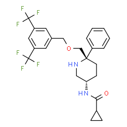 ChemSpider 2D Image | N-[(3S,6S)-6-({[3,5-Bis(trifluoromethyl)benzyl]oxy}methyl)-6-phenyl-3-piperidinyl]cyclopropanecarboxamide | C25H26F6N2O2
