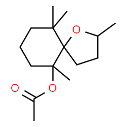 ChemSpider 2D Image | 2,6,10,10-Tetramethyl-1-oxaspiro[4.5]dec-6-yl acetate | C15H26O3