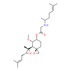 ChemSpider 2D Image | (3R,4S,5S,6R)-5-Methoxy-4-[(2S,3R)-2-methyl-3-(3-methyl-2-buten-1-yl)-2-oxiranyl]-1-oxaspiro[2.5]oct-6-yl N-(6-methyl-5-hepten-2-yl)glycinate | C26H43NO5