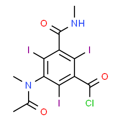 ChemSpider 2D Image | 3-[Acetyl(methyl)amino]-2,4,6-triiodo-5-(methylcarbamoyl)benzoyl chloride | C12H10ClI3N2O3