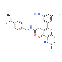 ChemSpider 2D Image | N-(4-Carbamimidoylbenzyl)-2-[6-chloro-2-(3,5-diaminophenyl)-5-(2,2-dimethylhydrazino)-4-oxo-4H-pyran-3-yl]acetamide | C23H26ClN7O3