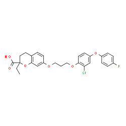 ChemSpider 2D Image | 7-(3-(2-chloro-4-(4-fluorophenoxy)phenoxy)propoxy)-2-ethylchromane-2-carboxylic acid | C27H26ClFO6