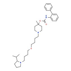 ChemSpider 2D Image | 1-{4-[4-(2-Isopropyl-1-pyrrolidinyl)butoxy]butyl}-4-methyl-4-piperidinyl 2-biphenylylcarbamate | C34H51N3O3