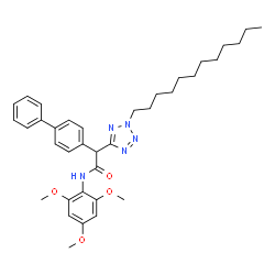 ChemSpider 2D Image | 2-(4-Biphenylyl)-2-(2-dodecyl-2H-tetrazol-5-yl)-N-(2,4,6-trimethoxyphenyl)acetamide | C36H47N5O4