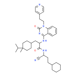 ChemSpider 2D Image | N-(1-Cyano-3-cyclohexylpropyl)-3-(4-isopropyl-4-methylcyclohexyl)-N~2~-{2-oxo-1-[2-(4-pyridinyl)ethyl]-1,2-dihydro-4-quinazolinyl}alaninamide | C38H52N6O2