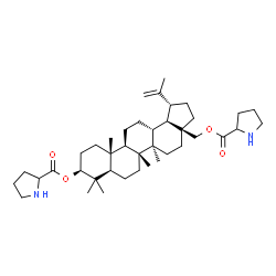 ChemSpider 2D Image | {(1R,3aS,5aR,5bR,7aR,9S,11aR,11bR,13aR,13bR)-1-Isopropenyl-5a,5b,8,8,11a-pentamethyl-9-[(2-pyrrolidinylcarbonyl)oxy]icosahydro-3aH-cyclopenta[a]chrysen-3a-yl}methyl 2-pyrrolidinecarboxylate (non-prefe
rred name) | C40H64N2O4