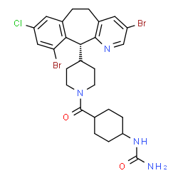 ChemSpider 2D Image | 1-[4-({4-[(11R)-3,10-Dibromo-8-chloro-6,11-dihydro-5H-benzo[5,6]cyclohepta[1,2-b]pyridin-11-yl]-1-piperidinyl}carbonyl)cyclohexyl]urea | C27H31Br2ClN4O2