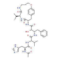 ChemSpider 2D Image | N-Acetyl-L-histidyl-N-[(2S)-3-hydroxy-4-{[(8S,11S)-8-isopropyl-7,10-dioxo-2-oxa-6,9-diazabicyclo[11.2.2]heptadeca-1(15),13,16-trien-11-yl]amino}-4-oxo-1-phenyl-2-butanyl]-L-valinamide | C40H54N8O8