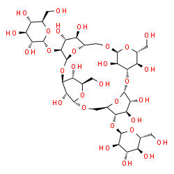 ChemSpider 2D Image | (1R,3S,4R,5R,7S,10S,11R,12R,13S,14S,16S,17R,18R,20S,23R,24S,25R,26R,28R,30R)-5,18-Bis(hydroxymethyl)-13,24-bis{[(2R,3R,4S,5S,6R)-3,4,5-trihydroxy-6-(hydroxymethyl)tetrahydro-2H-pyran-2-yl]oxy}-2,6,8,1
5,19,21,27,29-octaoxapentacyclo[21.3.1.1~3,7~.1~10,14~.1~16,20~]triacontane-4,11,12,17,25,26,28,30-octol | C36H60O30
