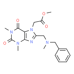 ChemSpider 2D Image | Methyl (8-{[benzyl(methyl)amino]methyl}-1,3-dimethyl-2,6-dioxo-1,2,3,6-tetrahydro-7H-purin-7-yl)acetate | C19H23N5O4