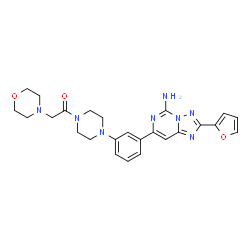 ChemSpider 2D Image | 1-(4-{3-[5-Amino-2-(2-furyl)[1,2,4]triazolo[1,5-c]pyrimidin-7-yl]phenyl}-1-piperazinyl)-2-(4-morpholinyl)ethanone | C25H28N8O3