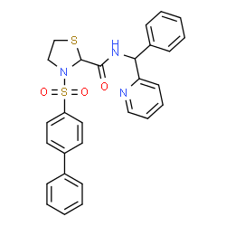 ChemSpider 2D Image | 3-(4-Biphenylylsulfonyl)-N-[phenyl(2-pyridinyl)methyl]-1,3-thiazolidine-2-carboxamide | C28H25N3O3S2
