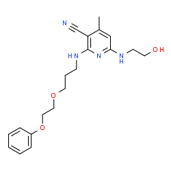 ChemSpider 2D Image | 6-[(2-Hydroxyethyl)amino]-4-methyl-2-{[3-(2-phenoxyethoxy)propyl]amino}nicotinonitrile | C20H26N4O3