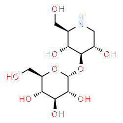 ChemSpider 2D Image | (2R,3R,4R,5S)-3,5-Dihydroxy-2-(hydroxymethyl)-4-piperidinyl alpha-D-glucopyranoside | C12H23NO9