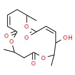 ChemSpider 2D Image | (13Z)-15-Hydroxy-4,10,16-trimethyl-1,5,11-trioxacyclohexadeca-7,13-diene-2,6,12-trione | C16H22O7