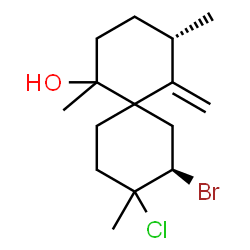 ChemSpider 2D Image | (4S,8R)-8-Bromo-9-chloro-1,4,9-trimethyl-5-methylenespiro[5.5]undecan-1-ol | C15H24BrClO