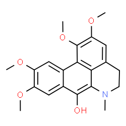 ChemSpider 2D Image | 1,2,9,10-Tetramethoxy-6-methyl-5,6-dihydro-4H-dibenzo[de,g]quinolin-7-ol | C21H23NO5