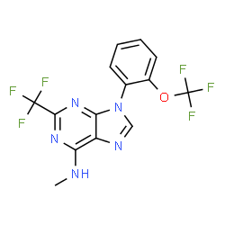 ChemSpider 2D Image | N-Methyl-9-[2-(trifluoromethoxy)phenyl]-2-(trifluoromethyl)-9H-purin-6-amine | C14H9F6N5O