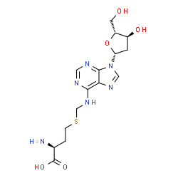 ChemSpider 2D Image | (2S)-2-Amino-4-{[({9-[(2R,4S,5R)-4-hydroxy-5-(hydroxymethyl)tetrahydro-2-furanyl]-9H-purin-6-yl}amino)methyl]sulfanyl}butanoic acid | C15H22N6O5S