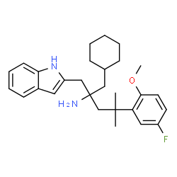 ChemSpider 2D Image | 1-Cyclohexyl-4-(5-fluoro-2-methoxyphenyl)-2-(1H-indol-2-ylmethyl)-4-methyl-2-pentanamine | C28H37FN2O