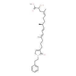 ChemSpider 2D Image | Methyl (4Z,8S,9E,11E)-2-hydroxy-4,8,12-trimethyl-15-[2-oxo-1-(2-phenylethyl)-2,5-dihydro-1H-pyrrol-3-yl]-4,9,11-pentadecatrienoate | C31H43NO4