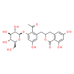 ChemSpider 2D Image | 2-Acetyl-3-[(6,8-dihydroxy-1-oxo-3,4-dihydro-1H-isochromen-3-yl)methyl]-5-hydroxyphenyl beta-L-glucopyranoside | C24H26O12
