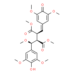 ChemSpider 2D Image | Dimethyl (2S,3R)-2-[(3,5-dimethoxy-4-oxo-2,5-cyclohexadien-1-ylidene)methyl]-3-[(S)-(4-hydroxy-3,5-dimethoxyphenyl)(methoxy)methyl]succinate | C25H30O11