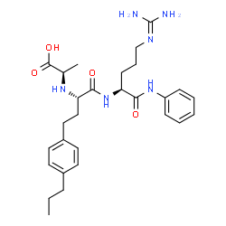 ChemSpider 2D Image | N-[(2S)-1-{[(2S)-5-carbamimidamido-1-oxo-1-(phenylamino)pentan-2-yl]amino}-1-oxo-4-(4-propylphenyl)butan-2-yl]-D-alanine | C28H40N6O4