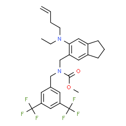 ChemSpider 2D Image | Methyl [3,5-bis(trifluoromethyl)benzyl]({6-[3-buten-1-yl(ethyl)amino]-2,3-dihydro-1H-inden-5-yl}methyl)carbamate | C27H30F6N2O2