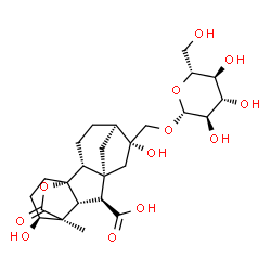ChemSpider 2D Image | (1R,2R,5R,6R,8R,9S,10R,11S,12S)-6-[(beta-D-Glucopyranosyloxy)methyl]-6,12-dihydroxy-11-methyl-16-oxo-15-oxapentacyclo[9.3.2.1~5,8~.0~1,10~.0~2,8~]heptadecane-9-carboxylic acid | C25H36O12