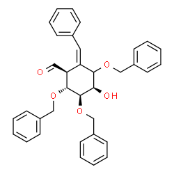 ChemSpider 2D Image | (1S,2E,4R,5R,6R)-2-Benzylidene-3,5,6-tris(benzyloxy)-4-hydroxycyclohexanecarbaldehyde | C35H34O5