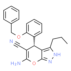 ChemSpider 2D Image | (4S)-6-Amino-4-[2-(benzyloxy)phenyl]-3-propyl-2,4-dihydropyrano[2,3-c]pyrazole-5-carbonitrile | C23H22N4O2