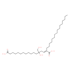 ChemSpider 2D Image | (2E)-2-Hexadecyl-5-hydroxy-5-(hydroxymethyl)-2-heptadecenedioic acid | C34H64O6