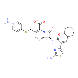 ChemSpider 2D Image | (6R,7R)-7-{[(2Z)-2-(2-Amino-1,3-thiazol-4-yl)-3-cyclohexyl-2-propenoyl]amino}-3-({[1-(methylamino)-4-pyridiniumyl]sulfanyl}methyl)-8-oxo-5-thia-1-azabicyclo[4.2.0]oct-2-ene-2-carboxylate | C26H30N6O4S3