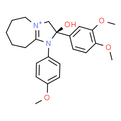 ChemSpider 2D Image | (2R)-2-(3,4-Dimethoxyphenyl)-2-hydroxy-1-(4-methoxyphenyl)-1,2,3,5,6,7,8,9-octahydroimidazo[1,2-a]azepin-4-ium | C23H29N2O4