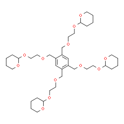 ChemSpider 2D Image | 2,2',2'',2'''-[Benzene-1,2,4,5-tetrayltetrakis(methyleneoxy-2,1-ethanediyloxy)]tetrakis(tetrahydro-2H-pyran) | C38H62O12
