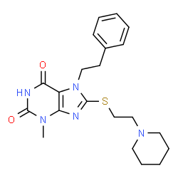ChemSpider 2D Image | 3-Methyl-7-(2-phenylethyl)-8-{[2-(1-piperidinyl)ethyl]sulfanyl}-3,7-dihydro-1H-purine-2,6-dione | C21H27N5O2S