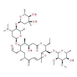 ChemSpider 2D Image | [(2R,3R,7R,8S,9S,10R,12R,14E)-3-Ethyl-7-hydroxy-8,12,16-trimethyl-5,13-dioxo-10-(2-oxoethyl)-9-{[2,3,6-trideoxy-4-O-(2,6-dideoxy-3-C-methyl-alpha-D-ribo-hexopyranosyl)-3-(dimethylamino)-alpha-L-arabin
o-hexopyranosyl]oxy}-4,17-dioxabicyclo[14.1.0]heptadec-14-en-2-yl]methyl 6-deoxy-2,3-di-O-methyl-beta-D-allopyranoside | C46H77NO17