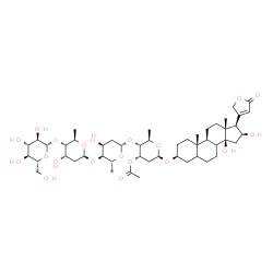 ChemSpider 2D Image | [(2R,3R,4S,6R)-6-[[(3S,9S,10S,13R,14S,16S,17R)-14,16-dihydroxy-10,13-dimethyl-17-(5-oxo-2H-furan-3-yl)-1,2,3,4,5,6,7,8,9,11,12,15,16,17-tetradecahydrocyclopenta[a]phenanthren-3-yl]oxy]-3-[(2S,4S,5S,6R)-4-hydroxy-5-[(2S,4S,5S,6R)-4-hydroxy-6-methyl-5-[(2S,3R,4S,5S,6R)-3,4,5-trihydroxy-6-(hydroxymethyl)tetrahydropyran-2-yl]oxy-tetrahydropyran-2-yl]oxy-6-methyl-tetrahydropyran-2-yl]oxy-2-methyl-tetrahydropyran-4-yl] acetate | C49H76O20