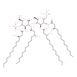 ChemSpider 2D Image | 2-Deoxy-6-O-(2-deoxy-3-O-[(3R)-3-hydroxytetradecanoyl]-2-{[(3R)-3-hydroxytetradecanoyl]amino}-4-O-phosphono-beta-D-glucopyranosyl)-3-O-[(3R)-3-hydroxytetradecanoyl]-2-{[(3R)-3-hydroxytetradecanoyl]ami
no}-1-O-phosphono-alpha-D-glucopyranose | C68H130N2O23P2