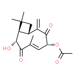 ChemSpider 2D Image | (1S,4R,5E,8R,9R)-8-Hydroxy-6,10,10-trimethyl-2-methylene-3,7-dioxobicyclo[7.2.0]undec-5-en-4-yl acetate | C17H22O5