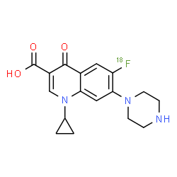 ChemSpider 2D Image | 1-Cyclopropyl-6-(~18~F)fluoro-4-oxo-7-(1-piperazinyl)-1,4-dihydro-3-quinolinecarboxylic acid | C17H1818FN3O3