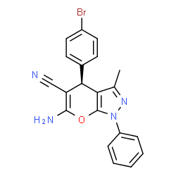 ChemSpider 2D Image | (4S)-6-Amino-4-(4-bromophenyl)-3-methyl-1-phenyl-1,4-dihydropyrano[2,3-c]pyrazole-5-carbonitrile | C20H15BrN4O